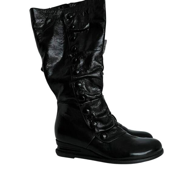 Miz Mooz 9.5 Wide Calf Boots Tall 9.5 Wedge Low Heel Boots Victorian Mid Calf - Picture 12 of 16